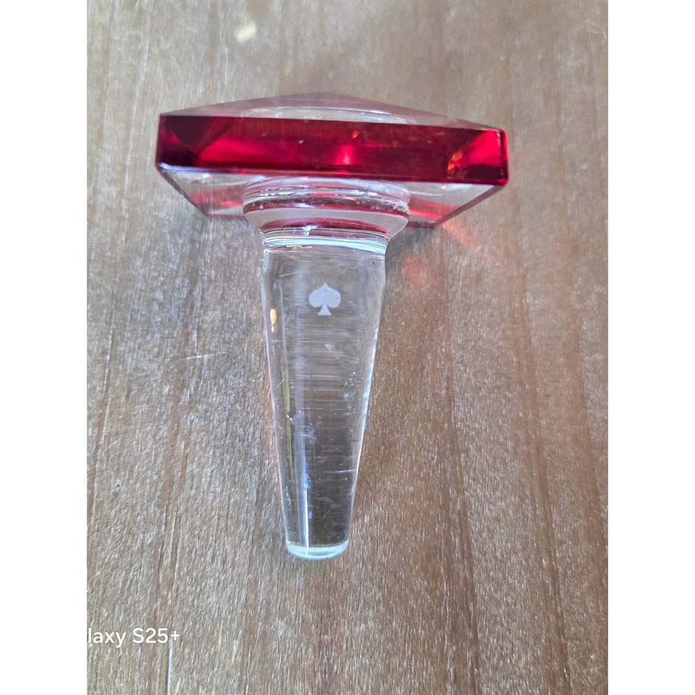 Kate Spade New York Crystal Wine Bottle Stopper Red Clear Square Faceted Logo